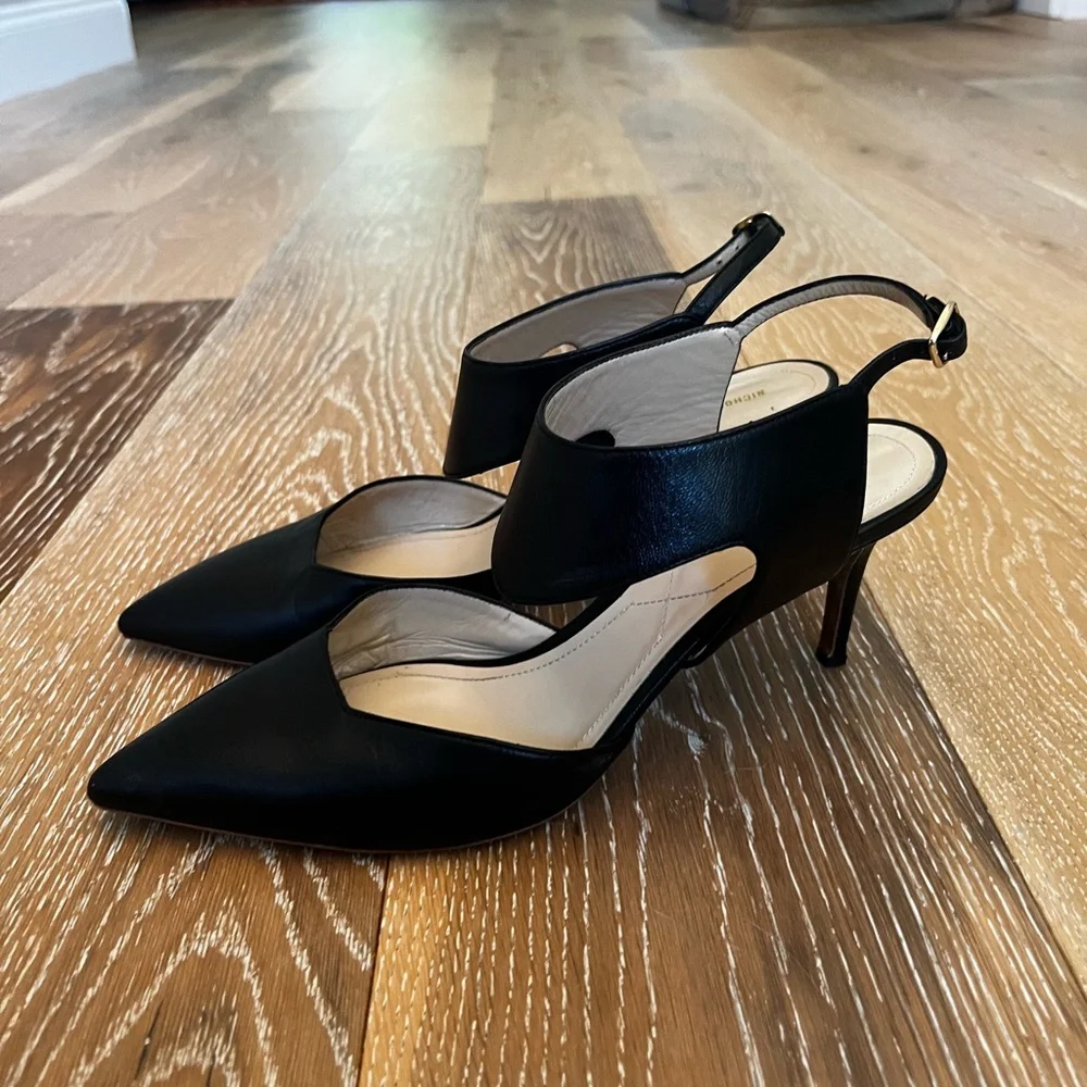 Nicholas Kirkwood Leda Black Leather Pointed Toe Wide Strap Pumps 39 1/2 - Picture 14 of 14